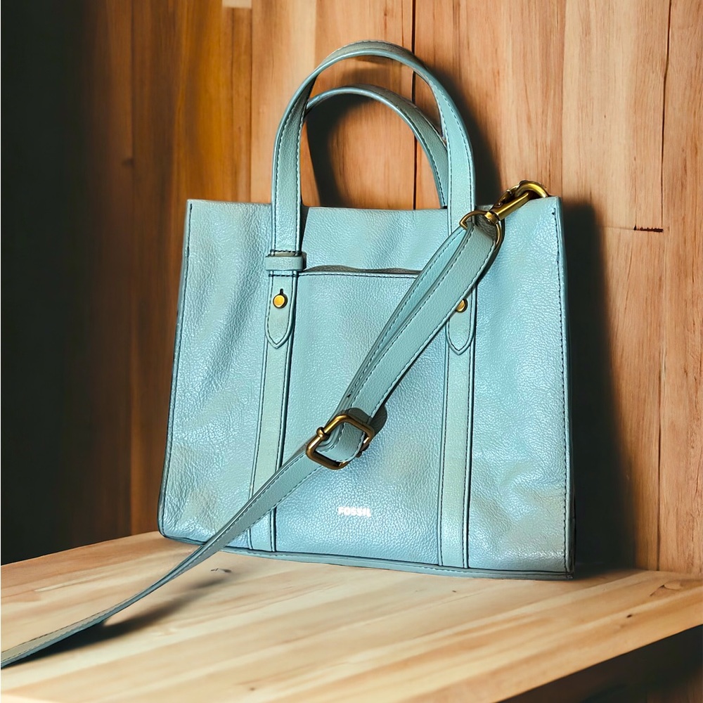 Fossil Tote Crossbody Bag in tiffany blue leather